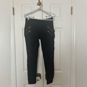 Black leggings with faux gold zipper detail - size large